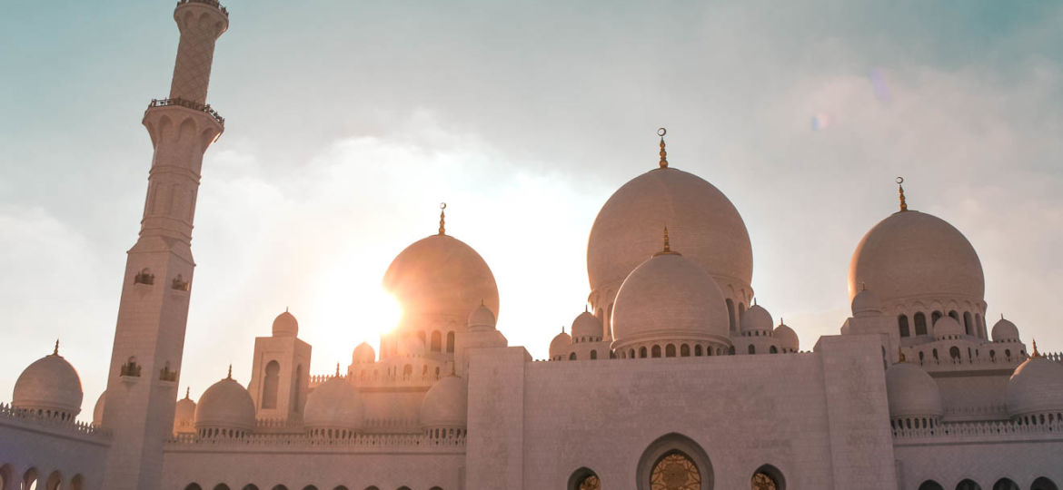 Abu Dhabi Scheich-Zayid-Moschee Sonnenuntergang