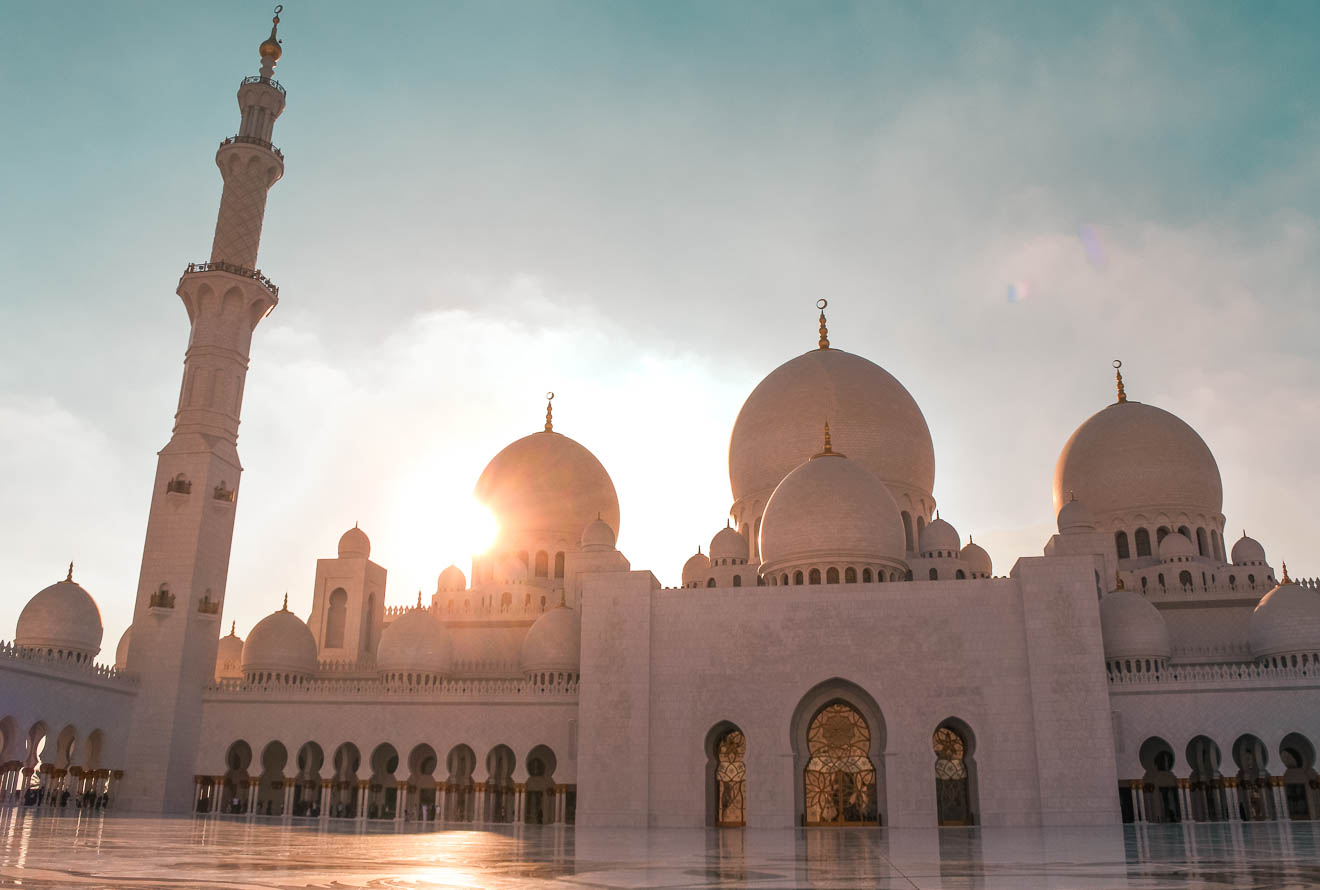 Abu Dhabi Scheich-Zayid-Moschee Sonnenuntergang