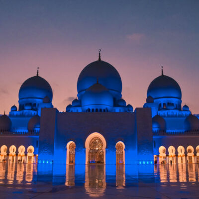 Moschee Abu Dhabi am Abend